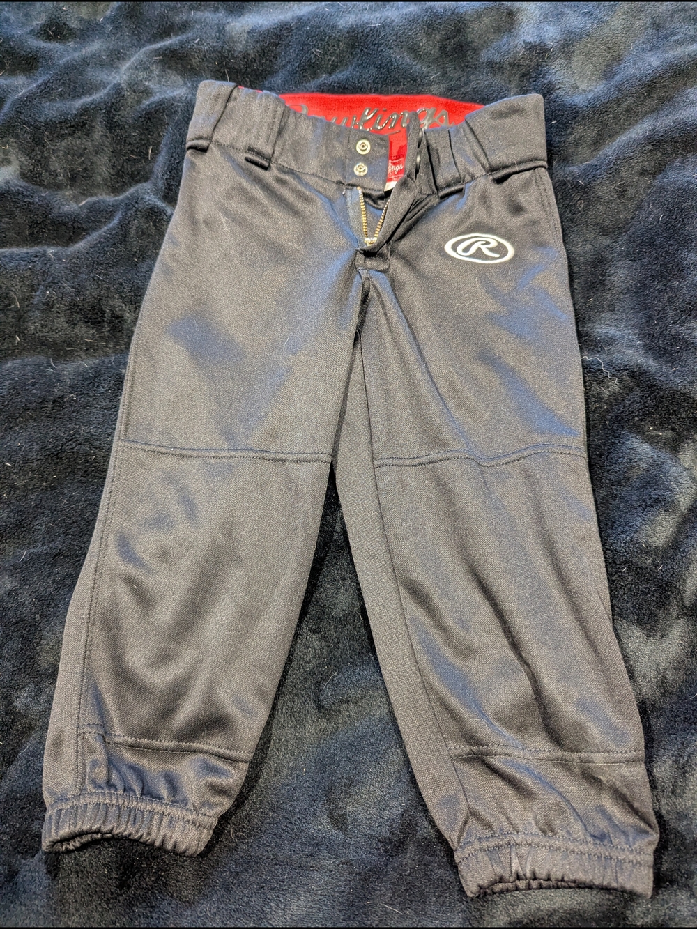 Rawlings Black Kids Baseball Pants with Red Waist Lining